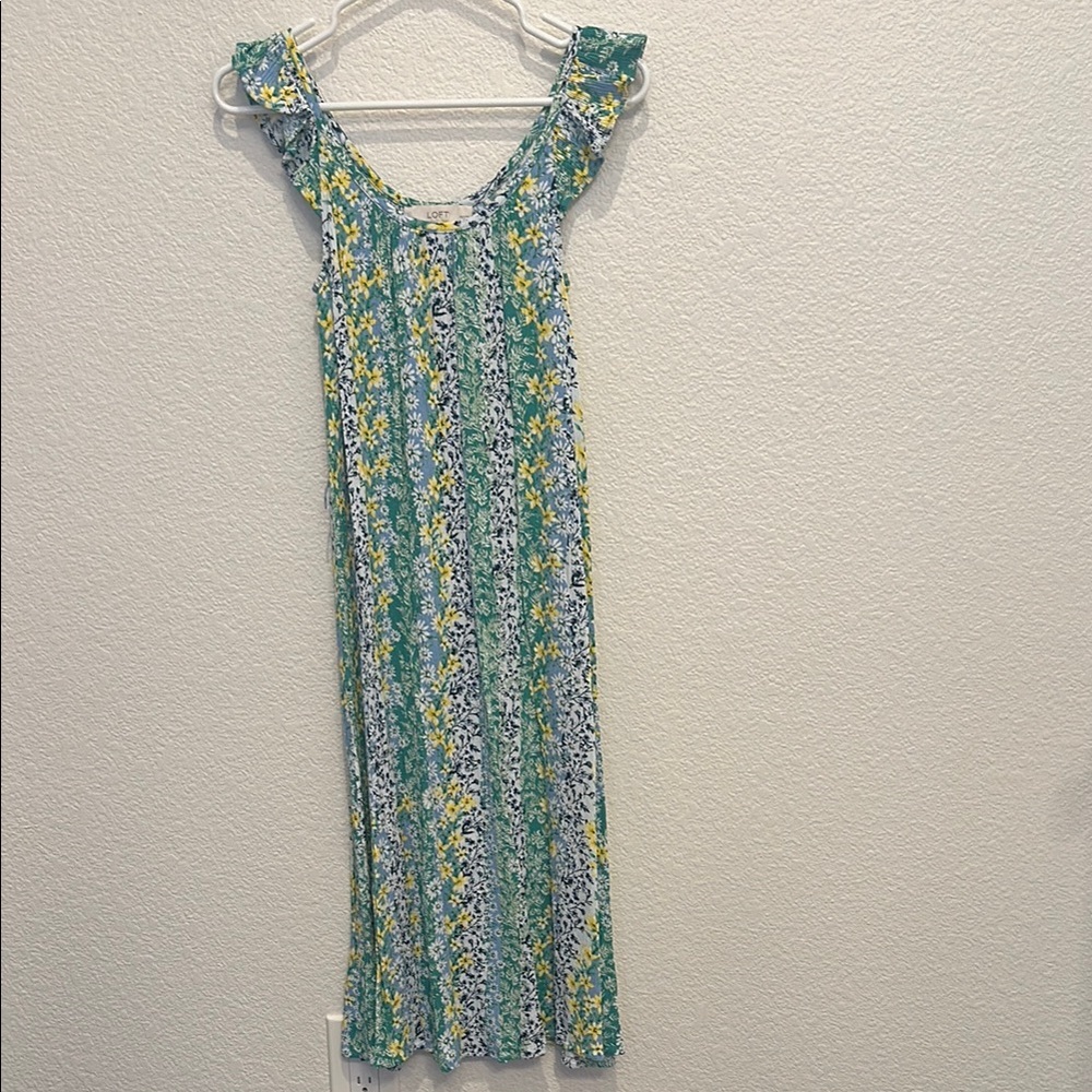 LOFT petite Floral Midi Dress with Ruffled Straps